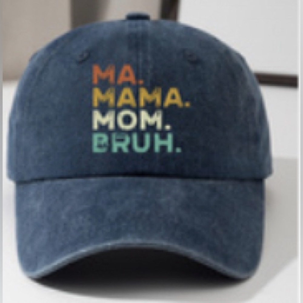Ma Mama Mom Bruh Printed Distressed Washed Blue Baseball Cap Hat New Adjustable